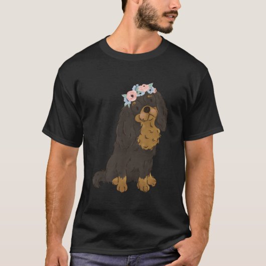 Floral Black en Tan Cavalier King Charles Spaniel T-shirt (Voorkant)