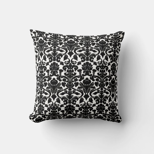  Floral Black en White Damask Pillow Kussen (Voorkant)