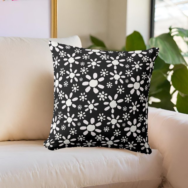 Floral Black en White Elegant Stylish Kussen (Creator heeft geüpload)