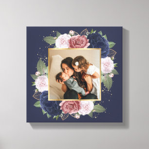 Floral Black en White Family Foto op Canvas Afdruk