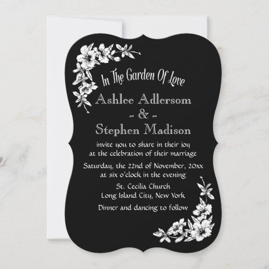  Floral Black en White Flower Wedding Kaart (Voorkant)