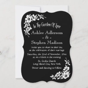  Floral Black en White Flower Wedding Kaart
