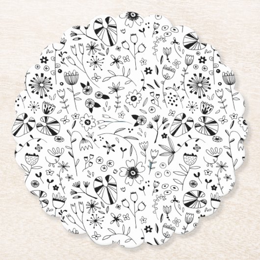 Floral Black en White Kartonnen Onderzetters (Voorkant)