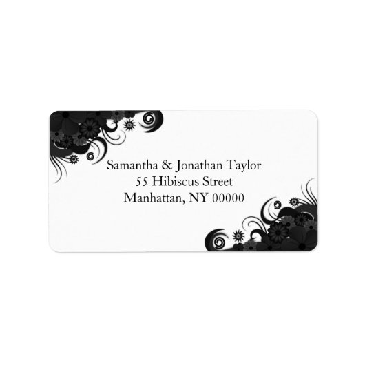 Floral Black en White Large Return Address Labels (Voorkant)