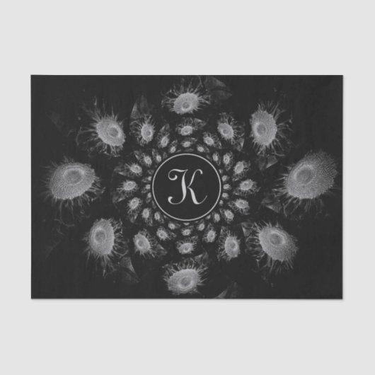 Floral Black en White Monogram Elegant Tissuepapier (Voorkant)
