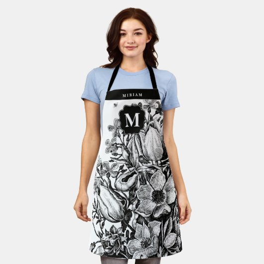 Floral Black en White Monogram Schort (Gedragen)