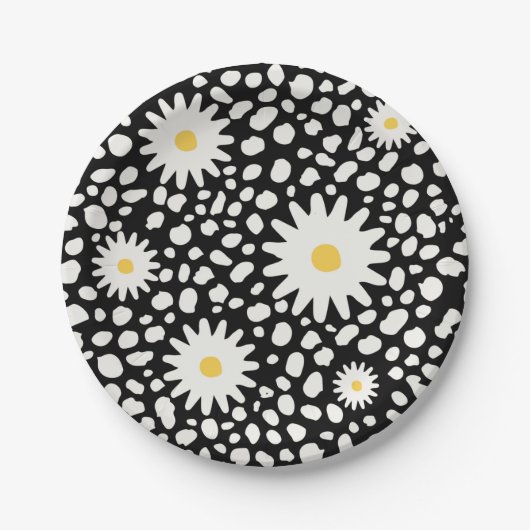 Floral Black en White Pattern Papieren Bordje (Voorkant)