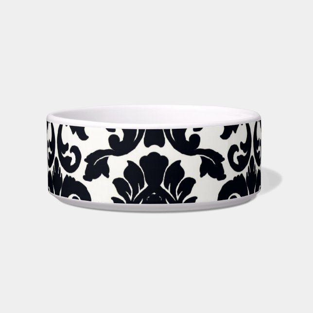   Floral Black en White Pet Bowl Voerbakje (Voorkant)