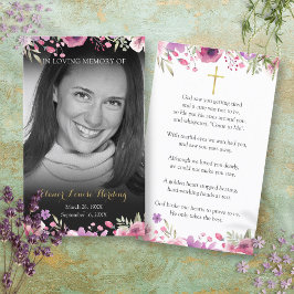 Floral Black en White Photo Funeral Prayer Kaarten Visitekaartje