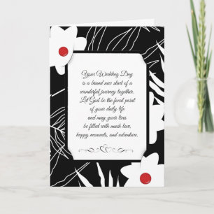 Floral Black en White Religious Wedding Kaart