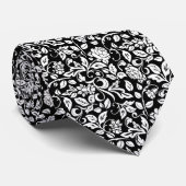 Floral Black en White Rose Vine Pattern Stropdas (Opgerold)