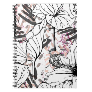 Floral Black en White Seamless Pattern. Modern Ar Notitieboek