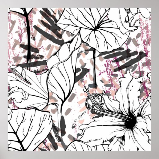 Floral Black en White Seamless Pattern. Modern Ar Poster (Voorkant)