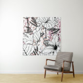 Floral Black en White Seamless Pattern. Modern Ar Wandkleed (In situ)