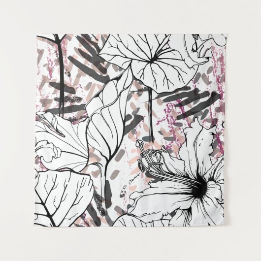Floral Black en White Seamless Pattern. Modern Ar Wandkleed (Voorkant)