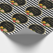  Floral Black en White Stripe gepersonaliseerd Cadeaupapier (Hoek)