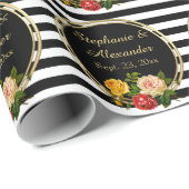  Floral Black en White Stripe gepersonaliseerd Cadeaupapier (Rol Hoek)