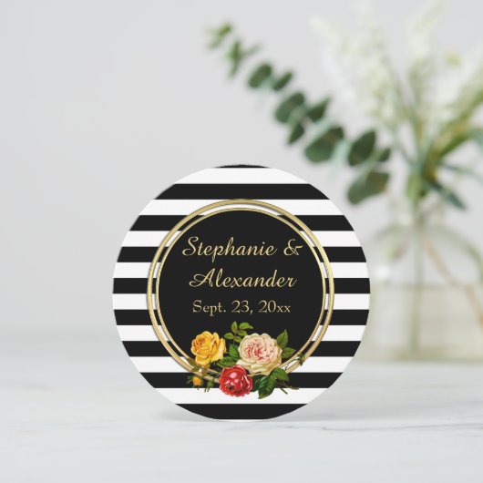  Floral Black en White Stripe gepersonaliseerd Kaart (Staand voorkant)