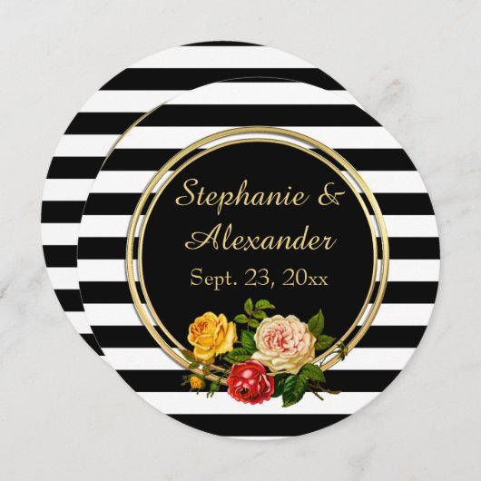 Floral Black en White Stripe gepersonaliseerd Kaart (Voorkant / Achterkant)