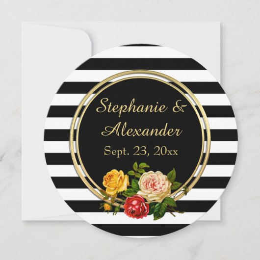 Floral Black en White Stripe gepersonaliseerd Kaart (Voorkant)
