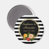 Floral Black en White Stripe gepersonaliseerd Magneet (Voorkant / Achterkant)