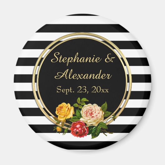 Floral Black en White Stripe gepersonaliseerd Magneet (Voorkant)