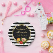  Floral Black en White Stripe gepersonaliseerd Papieren Bordje (Feest)