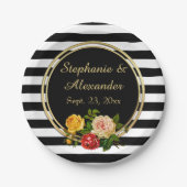  Floral Black en White Stripe gepersonaliseerd Papieren Bordje (Voorkant)