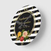  Floral Black en White Stripe gepersonaliseerd Ronde Klok (Hoek)