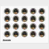  Floral Black en White Stripe gepersonaliseerd Ronde Sticker (Vel)