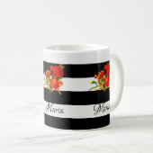 Floral Black en White Stripe Mok (Voorkant rechts)