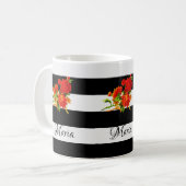 Floral Black en White Stripe Mok (Voorkant links)