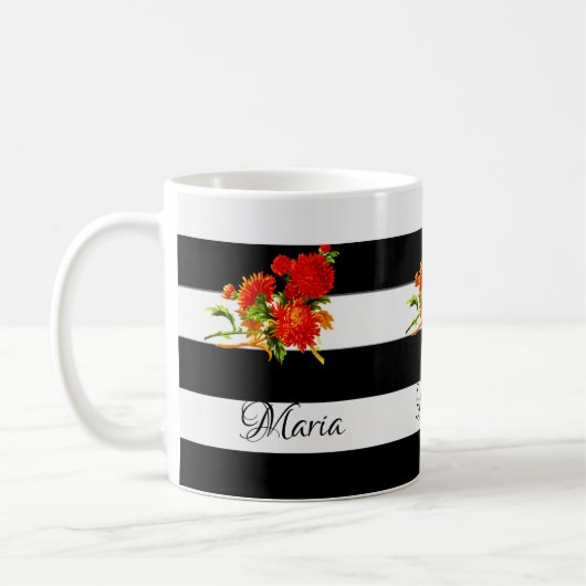 Floral Black en White Stripe Mok (Links)