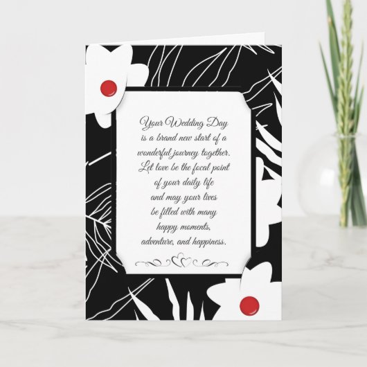 Floral Black en White Wedding Kaart (Voorkant)