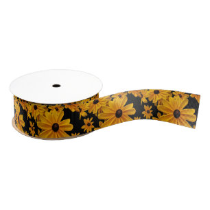 Floral Black Eyed Susan Flowers Satin Ribbon Grosgrain Lint