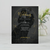 Floral Black Foto Gothic Wedding Folie Uitnodiging (Staand Voorkant)