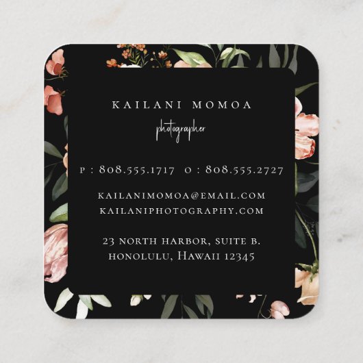 Floral Black, geverfd Vierkante Visitekaartje (Achterkant)