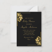 Floral Black Gold Baby Shower-uitnodiging Notitiekaartje (Voorkant)