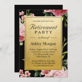  Floral Black Gold Classy Retirement Party Kaart (Voorkant / Achterkant)