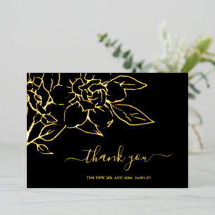 Floral Black Gold Foil Weddenschap Hartelijk dank Folie Uitnodiging