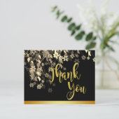 Floral Black Gold Hartelijk dank voor uw huwelijk Briefkaart (Staand voorkant)