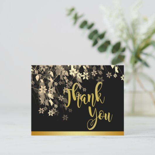 Floral Black Gold Hartelijk dank voor uw huwelijk Briefkaart (Staand voorkant)