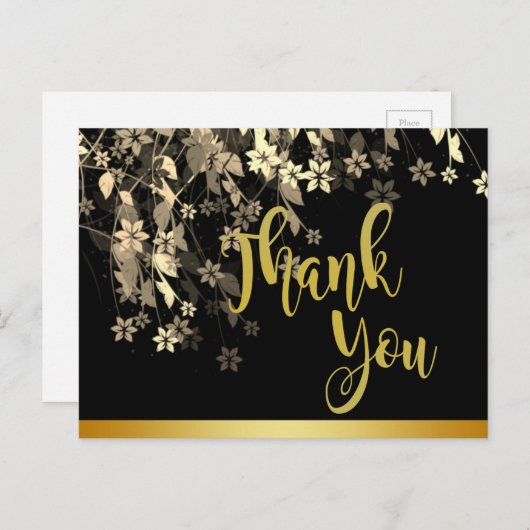 Floral Black Gold Hartelijk dank voor uw huwelijk Briefkaart (Voorkant / Achterkant)