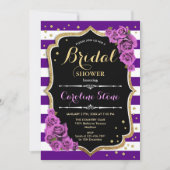 Floral Black Gold Paarse Stripes Vrijgezellenfeest Kaart (Voorkant)