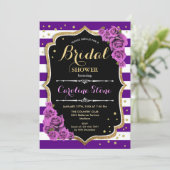 Floral Black Gold Paarse Stripes Vrijgezellenfeest Kaart (Staand voorkant)