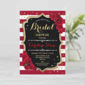 Floral Black Gold Red Stripes Vrijgezellenfeest Kaart (Staand voorkant)