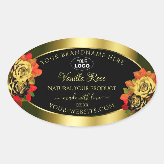 Floral Black Gold Shimmer Product Label Rozen Logo (Voorkant)