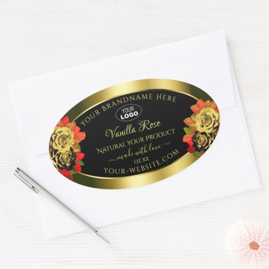 Floral Black Gold Shimmer Product Label Rozen Logo (Envelop)