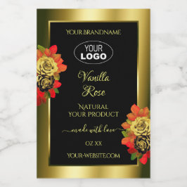 Floral Black Gold Shimmer Product Label Rozen Logo Voedselcontainer Etiket