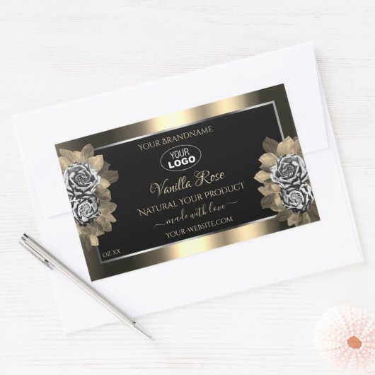Floral Black Gold Silver Product Labels Roos Logo (Envelop)